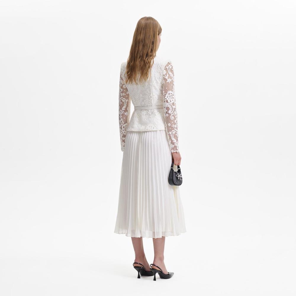 SELF PORTRAIT BLACK FRIDAY SALE Cream Lace Chiffon Midi Dress