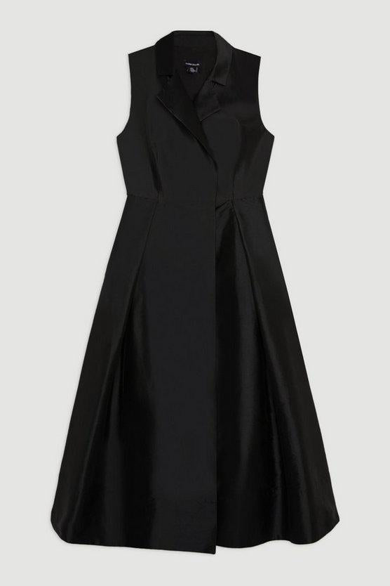 Karen Millen UK SALE Lydia Millen Taffeta Full Skirt Tailored Wrap Shirt Midaxi Dress - black