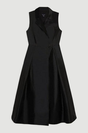 Karen Millen UK SALE Lydia Millen Taffeta Full Skirt Tailored Wrap Shirt Midaxi Dress - black