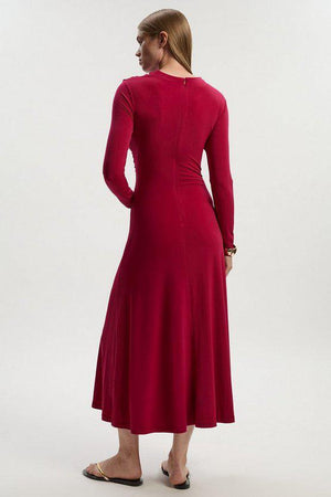 Karen Millen UK SALE Ruched Jersey Crepe Midi Dress - raspberry