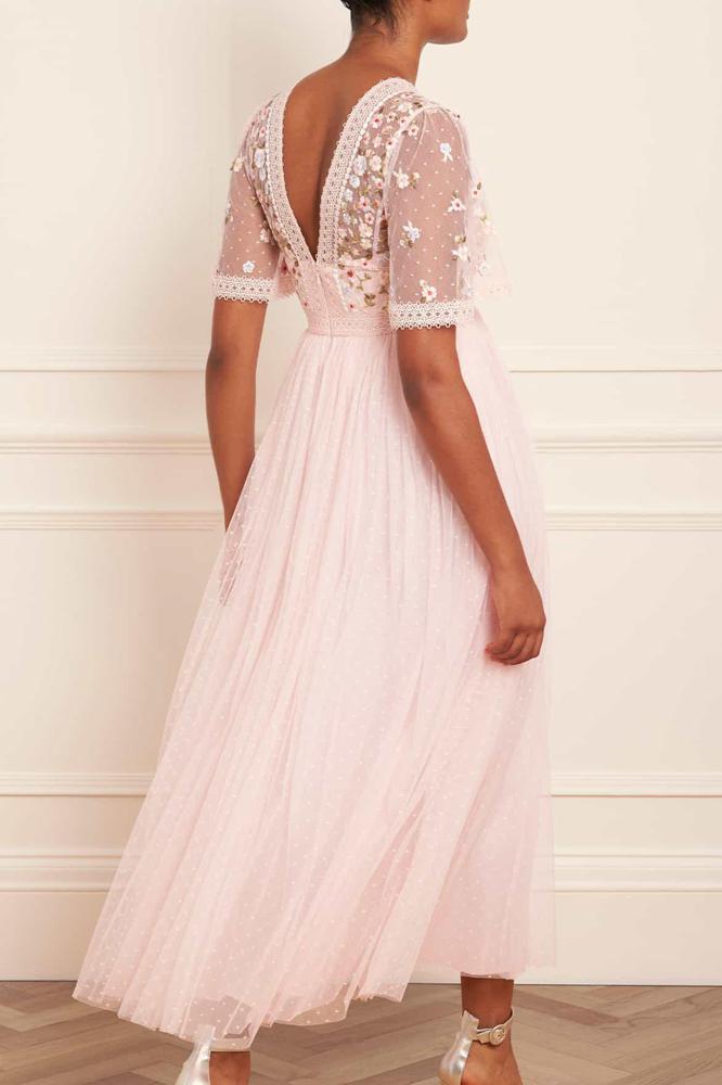 Needle & Thread CYBER SALE Garland Ribbon Bodice Ankle Gown - pink