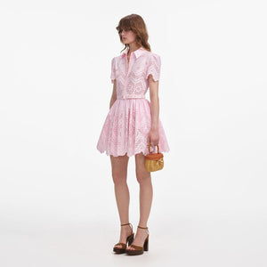 SP VIP PRICE Pink Cotton Broderie Mini Dress