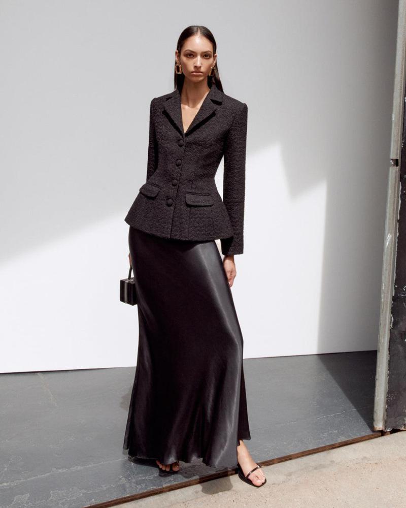 SP VIP PRICE Black Tailored Boucle Maxi Dress