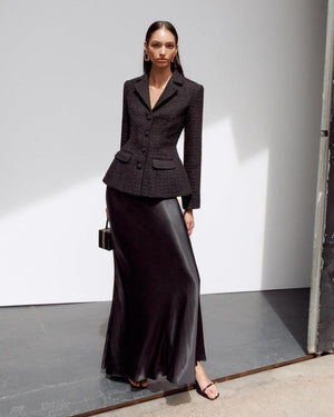 SP VIP PRICE Black Tailored Boucle Maxi Dress