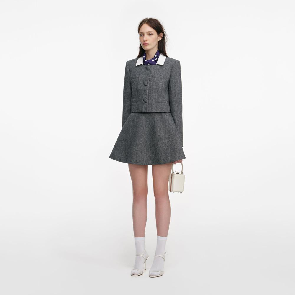 SP VIP PRICE Grey Herringbone Scarf Detail Jacket