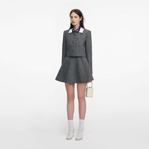 SP VIP PRICE Grey Herringbone Scarf Detail Jacket
