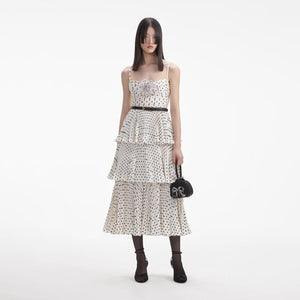 SELF PORTRAIT SS24 Cream Polka Dot Tiered Midi Dress