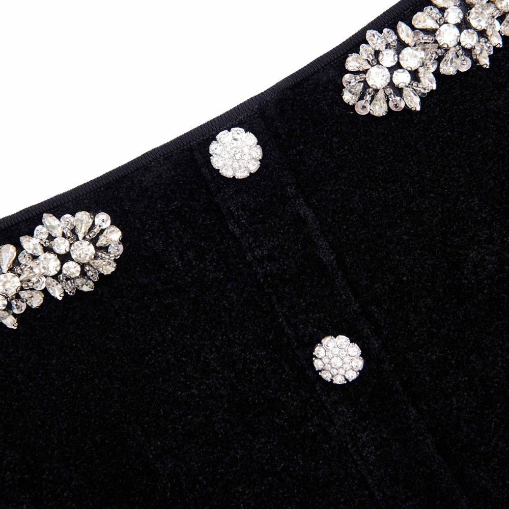 SP VIP PRICE Black Chenille Knit Crystal Trim Midi Dress