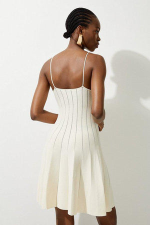 Karen Millen UK SALE Viscose Blend Sheer Detail Knit Flippy Mini Dress - cream
