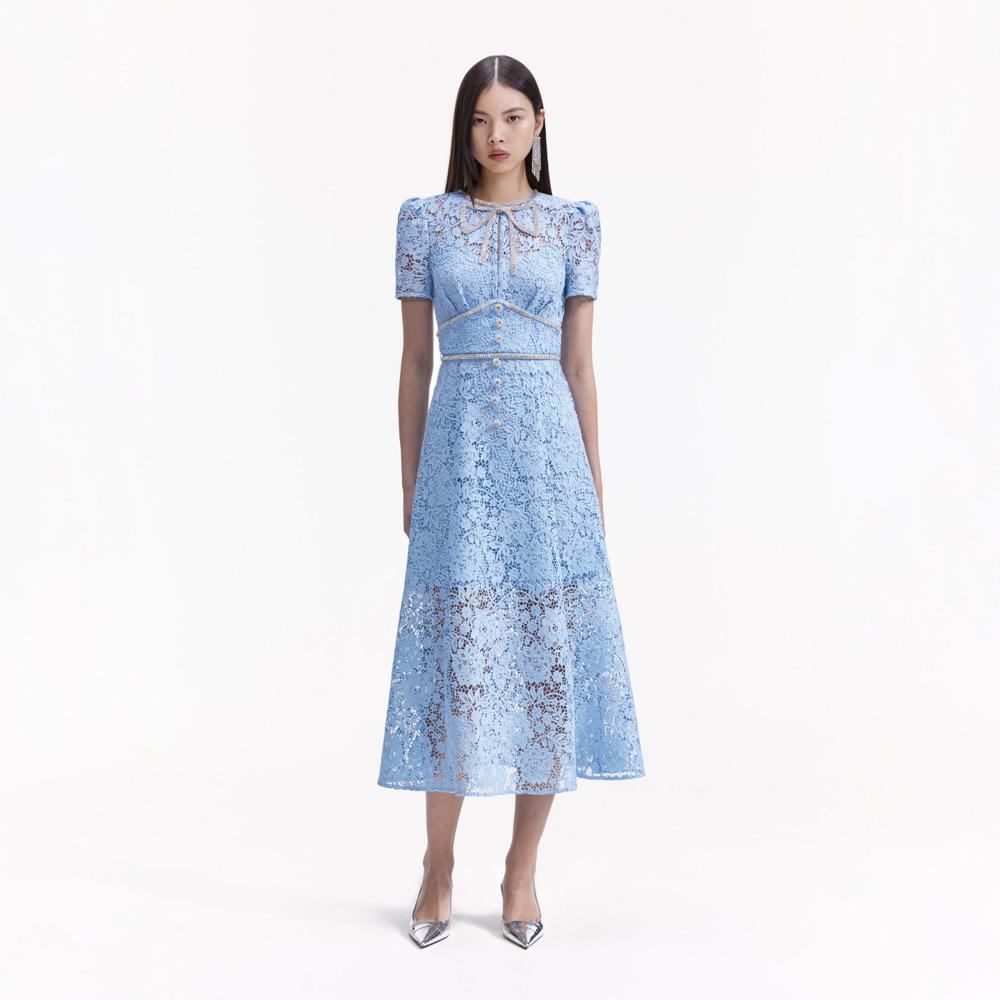 SELF PORTRAIT BLACK FRIDAY SALE Blue Cord Lace Bow Midi Dress