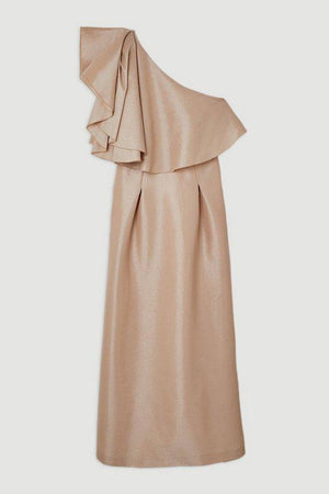 Karen Millen UK SALE Petite Taffeta One Shoulder Ruffle Midi Dress