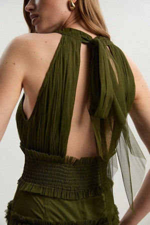 Karen Millen UK SALE Tulle Layered Halter Neck Maxi Dress