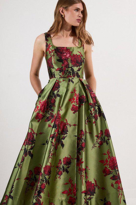 Karen Millen UK SALE Lydia Millen Floral Jacquard Corseted Woven Maxi Dress