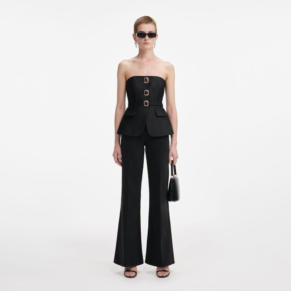 SP VIP PRICE Black Taffeta Bandeau Jumpsuit