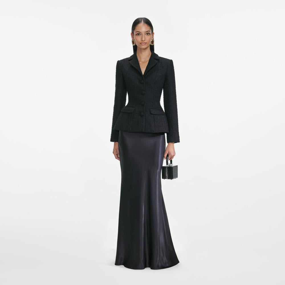 SP VIP PRICE Black Tailored Boucle Maxi Dress