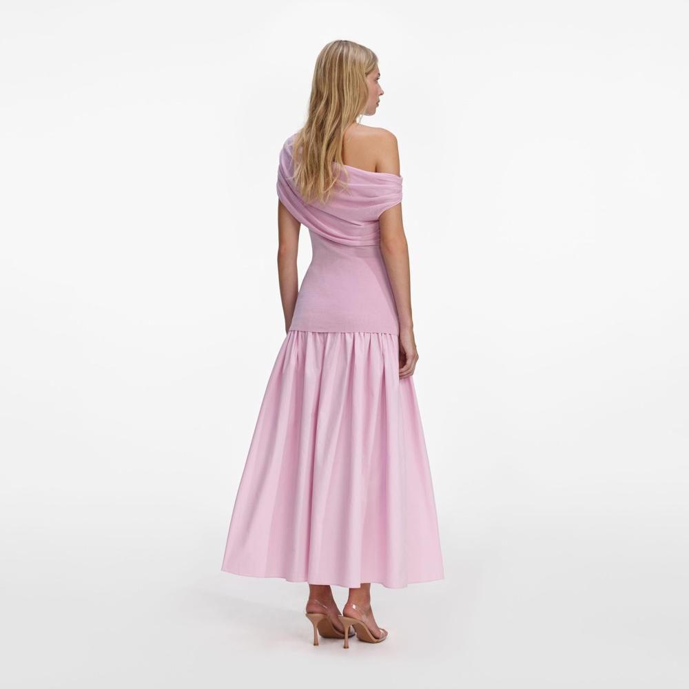 SP VIP PRICE Pink Cotton Draped Knit Midi Dress