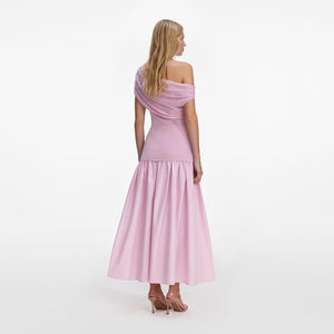 SP VIP PRICE Pink Cotton Draped Knit Midi Dress