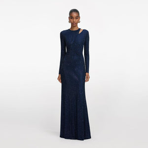 SP VIP PRICE Navy Rhinestone Mesh Cut Out Maxi Dress