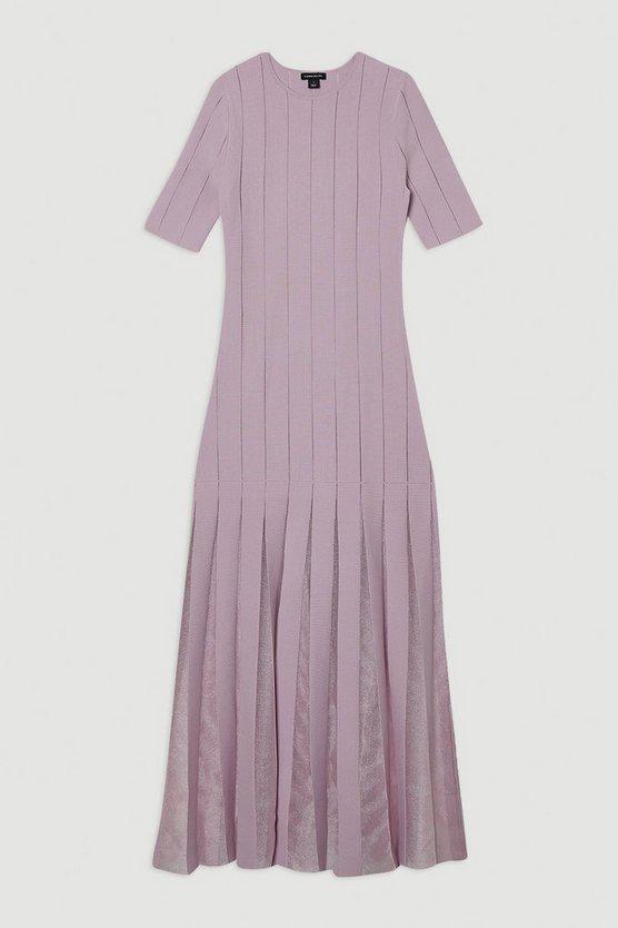 Karen Millen UK SALE Viscose Blend Filament Full Skirt Knit Midi Dress - dusty pink