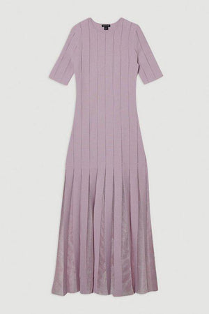 Karen Millen UK SALE Viscose Blend Filament Full Skirt Knit Midi Dress - dusty pink