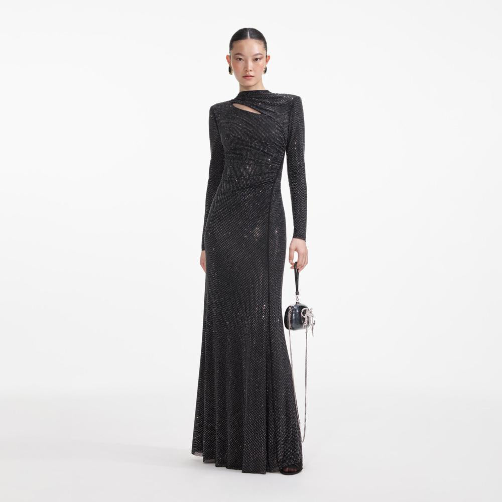 SP VIP PRICE Black Rhinestone Mesh Cut Out Maxi Dress