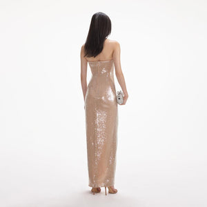 SELF PORTRAIT SS24 Champagne Sequin Maxi Dress