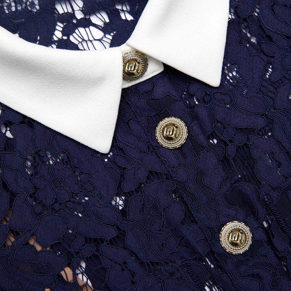 SP VIP PRICE Navy Lace Contrast Collar Midi Dress