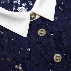 SP VIP PRICE Navy Lace Contrast Collar Midi Dress