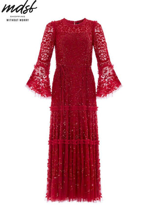 Needle & Thread CHRISTMAS SALE Annie Sequin Tiered Ankle Gown - red