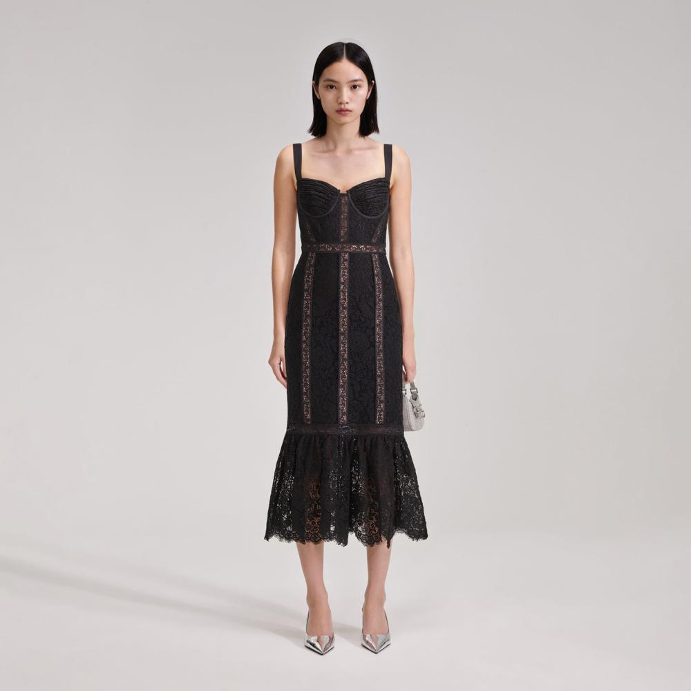 SELF PORTRAIT BLACK FRIDAY SALE Black Cord Lace Insert Midi Dress