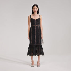 SELF PORTRAIT BLACK FRIDAY SALE Black Cord Lace Insert Midi Dress