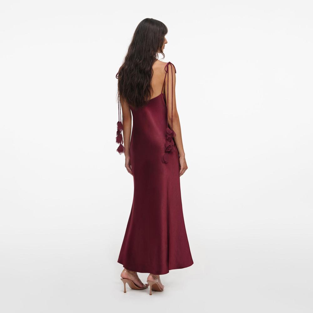 SP VIP PRICE Burgundy Satin Flower Midi Dress