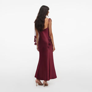 SP VIP PRICE Burgundy Satin Flower Midi Dress