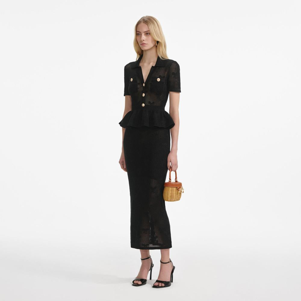 SP VIP PRICE Black Bow Crochet Midi Dress