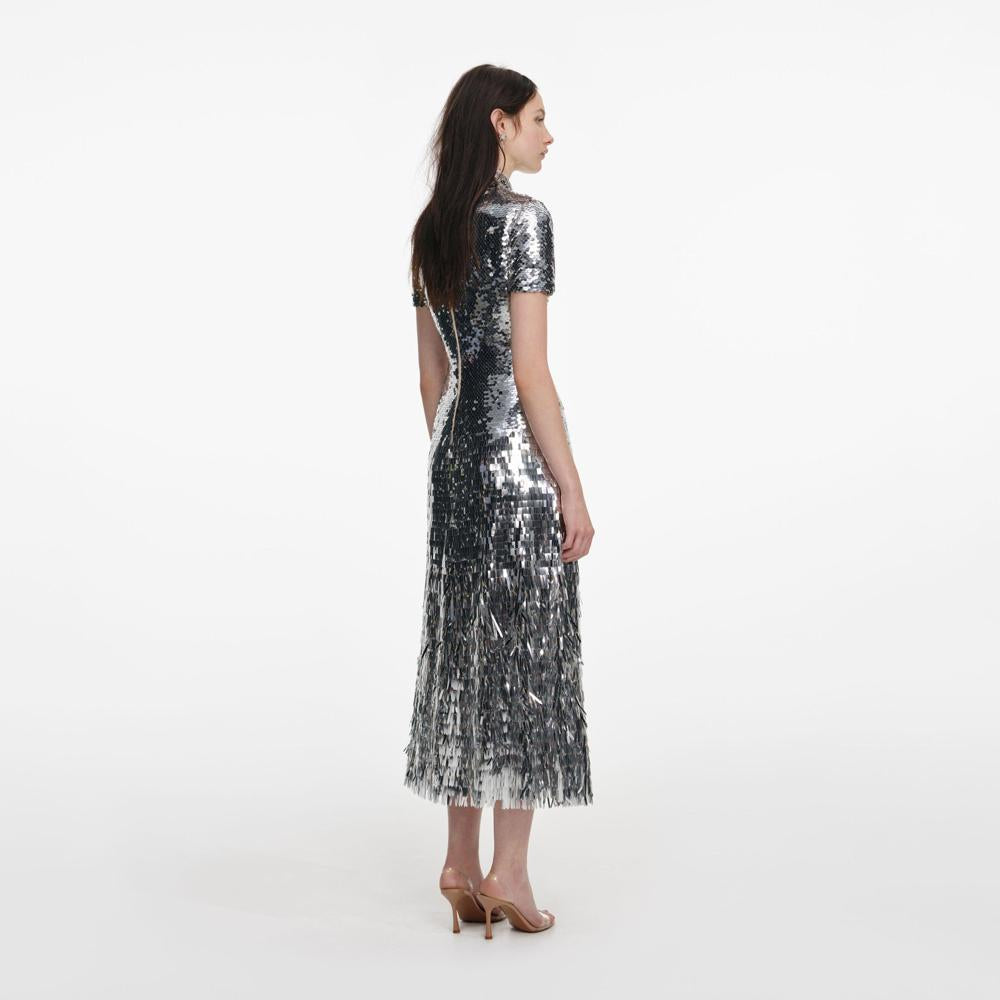 SP VIP PRICE Silver Gradient Sequin Midi Dress