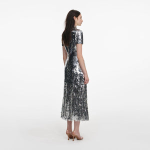 SP VIP PRICE Silver Gradient Sequin Midi Dress