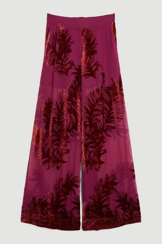 Karen Millen UK SALE Feather Devore Woven Wide Leg Trousers - fig