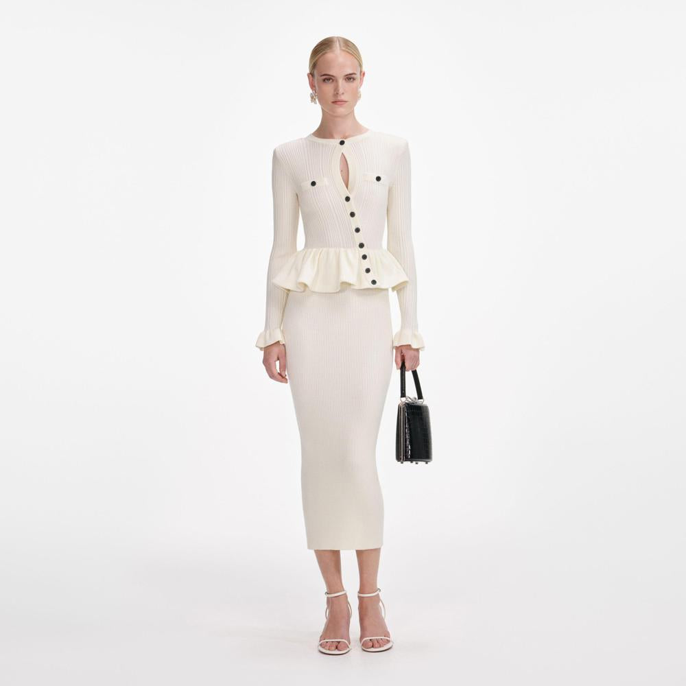 SP VIP PRICE Cream Asymmetric Knit Midi Dress