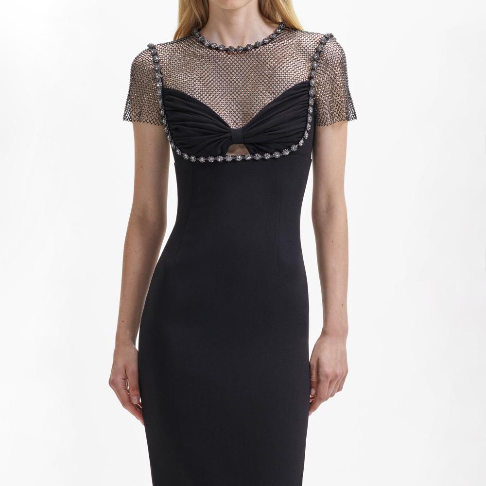 SELF PORTRAIT BLACK FRIDAY SALE Black Crepe Diamante Midi Dress