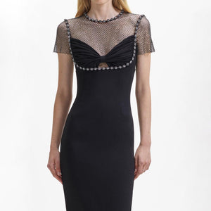 SELF PORTRAIT BLACK FRIDAY SALE Black Crepe Diamante Midi Dress