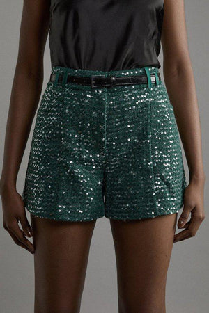 Karen Millen UK SALE Tailored Sequin Tweed Shorts - forest