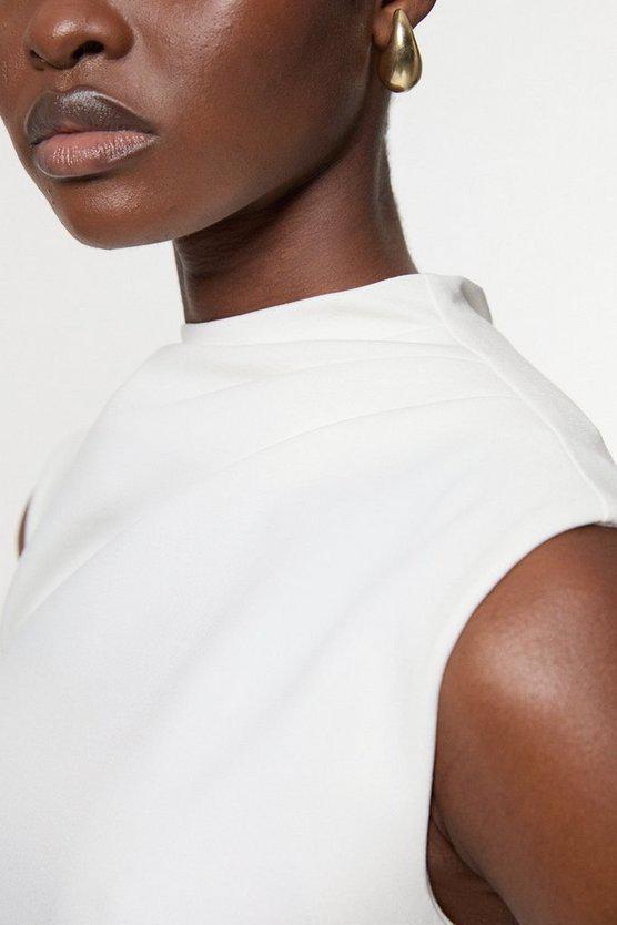 Karen Millen UK SALE Compact Stretch Tailored Colour Block Full Skirted Midi Dress - ivory