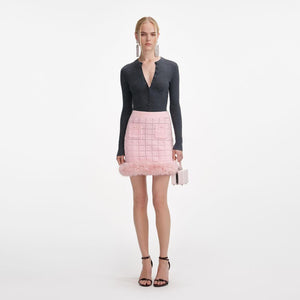 SP VIP PRICE Pink Fur Hem Knit Skirt