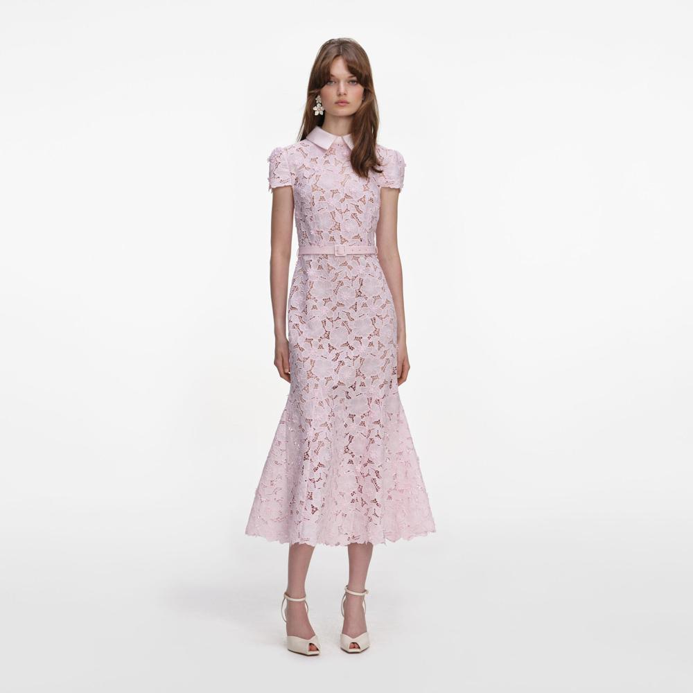 SP VIP PRICE Pink Guipure Lace Midi Dress