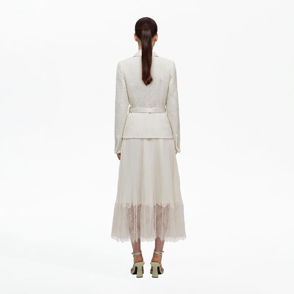 SELF PORTRAIT BLACK FRIDAY SALE Cream Tailored Bouclé And Chiffon Midi Dress