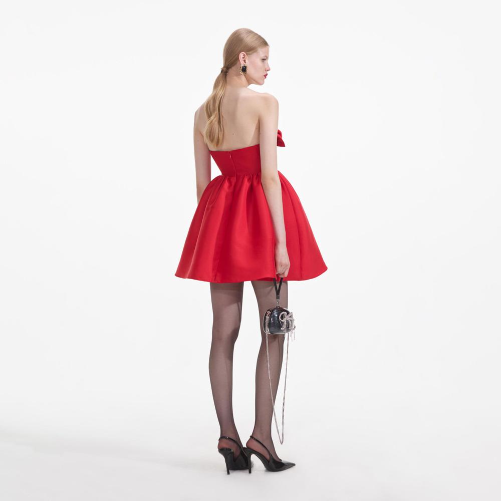 SELF PORTRAIT SS24 Red Taffeta Bandeau Mini Dress