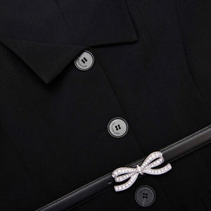 SP VIP PRICE Black Tailored Contrast Chiffon Midi Dress