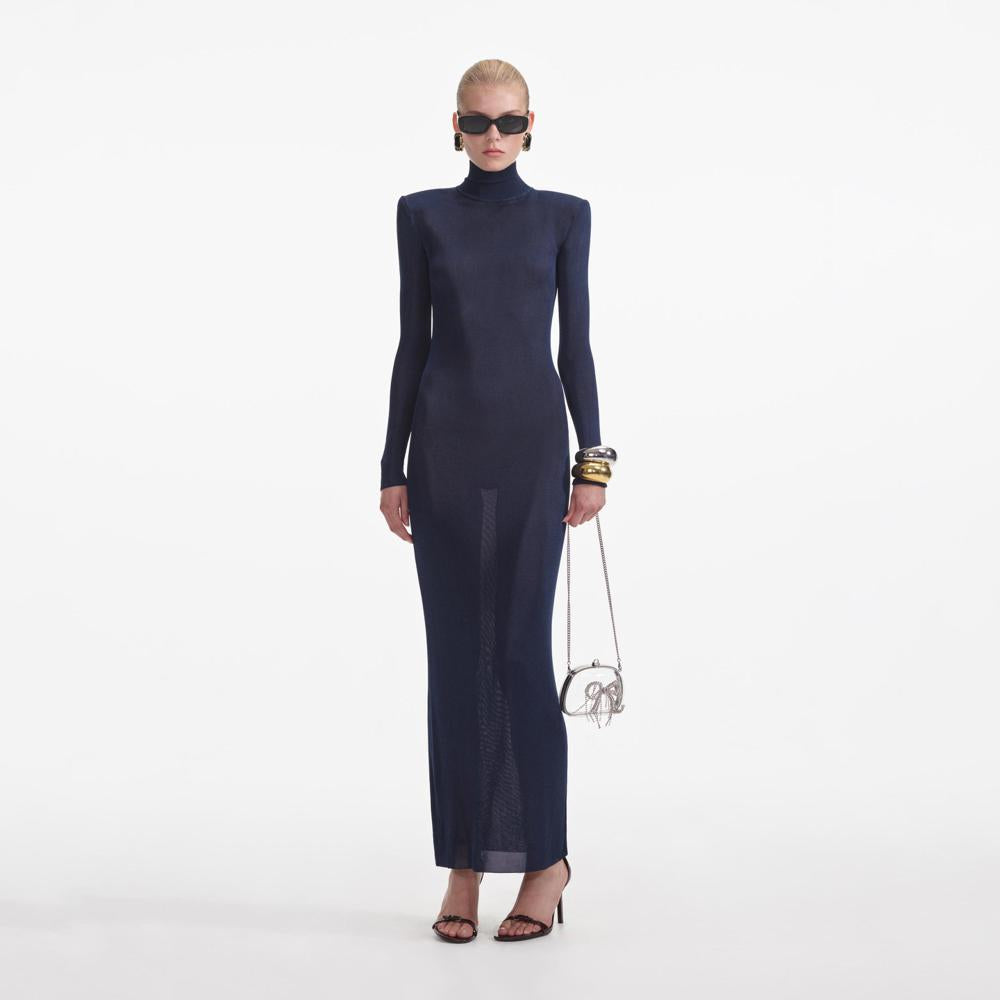 SELF PORTRAIT VIP SS24 Navy Viscose Knit Maxi Dress