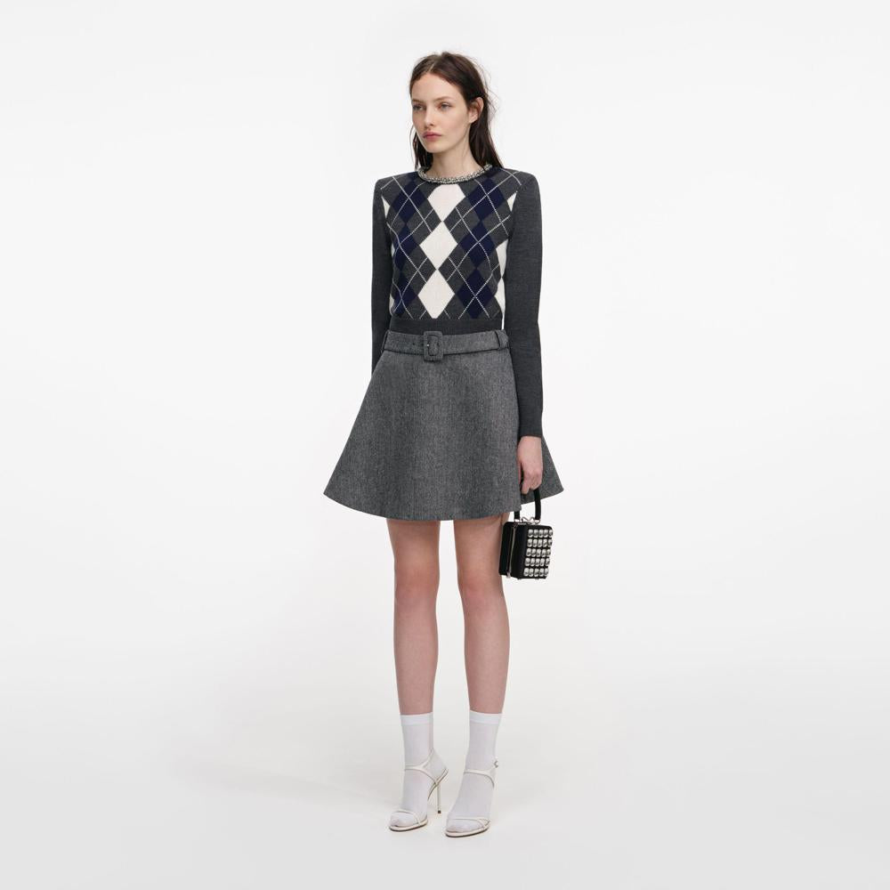 SP VIP PRICE Grey Argyle Crystal Trim Jumper