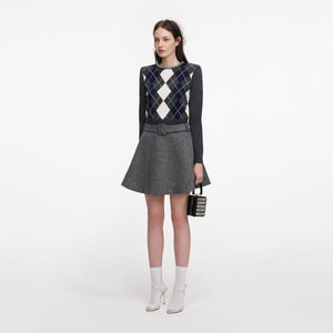 SP VIP PRICE Grey Argyle Crystal Trim Jumper